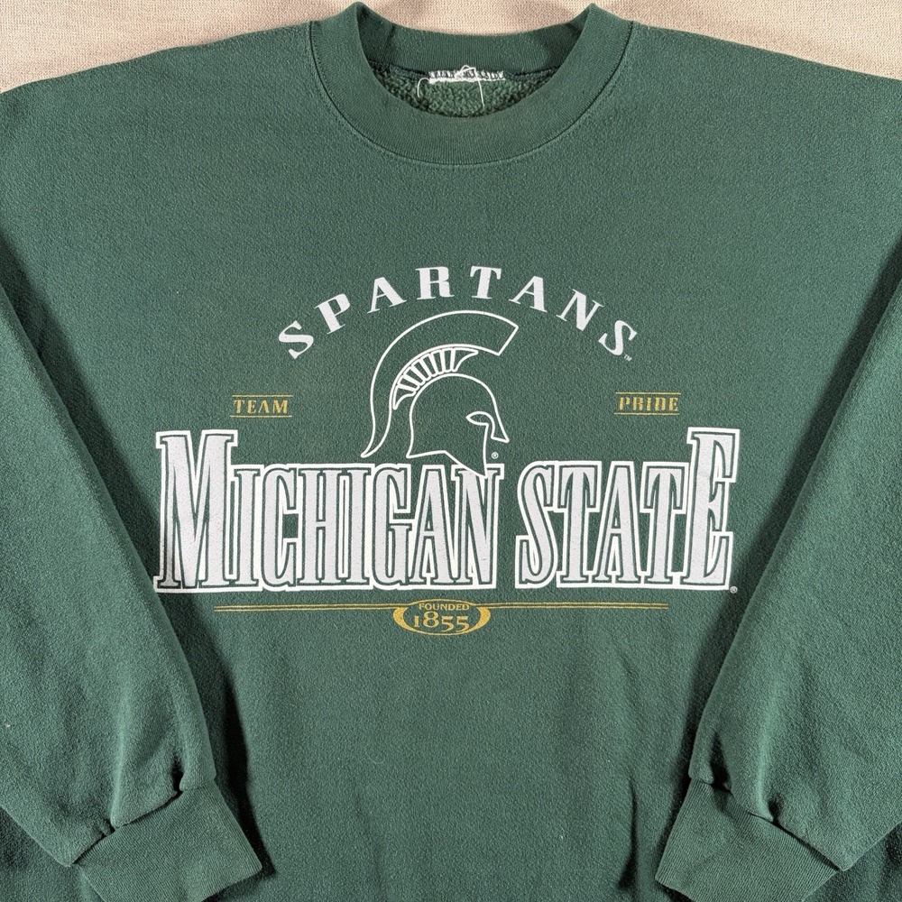 Vintage Michigan State Spartans Sweatshirt Mens XL Green Graphic Pullover 90s - Picture 3 of 6